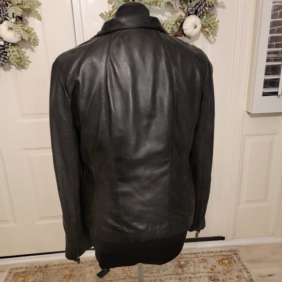 Andrew Marc Black Leather Moto Biker Jacket Women’s L | Classic Streetwear - Picture 7 of 12
